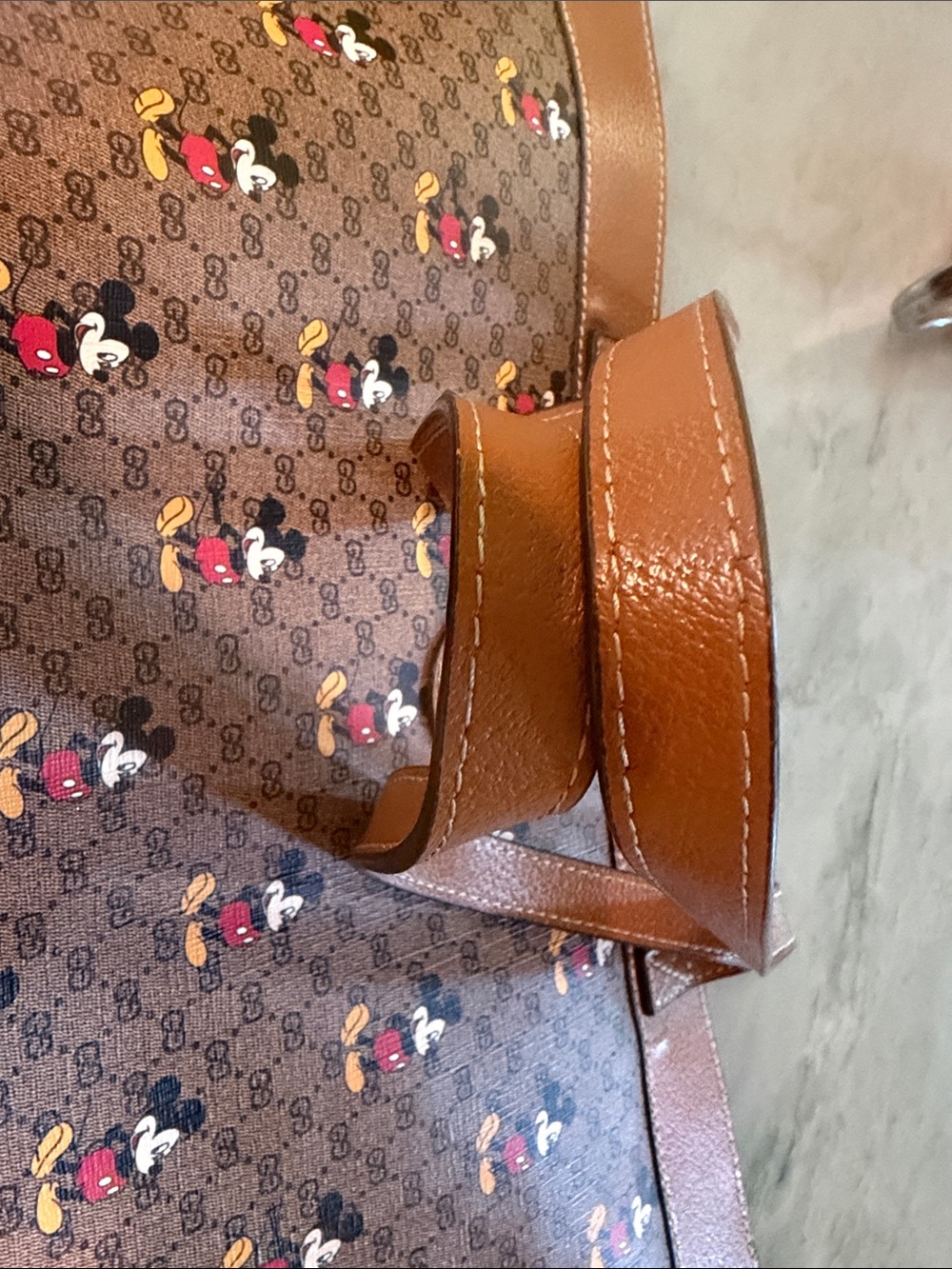 Gucci X Disney Brown and Tan Mickey Mouse Tote with Wrist Pouch - Picture 14 of 16
